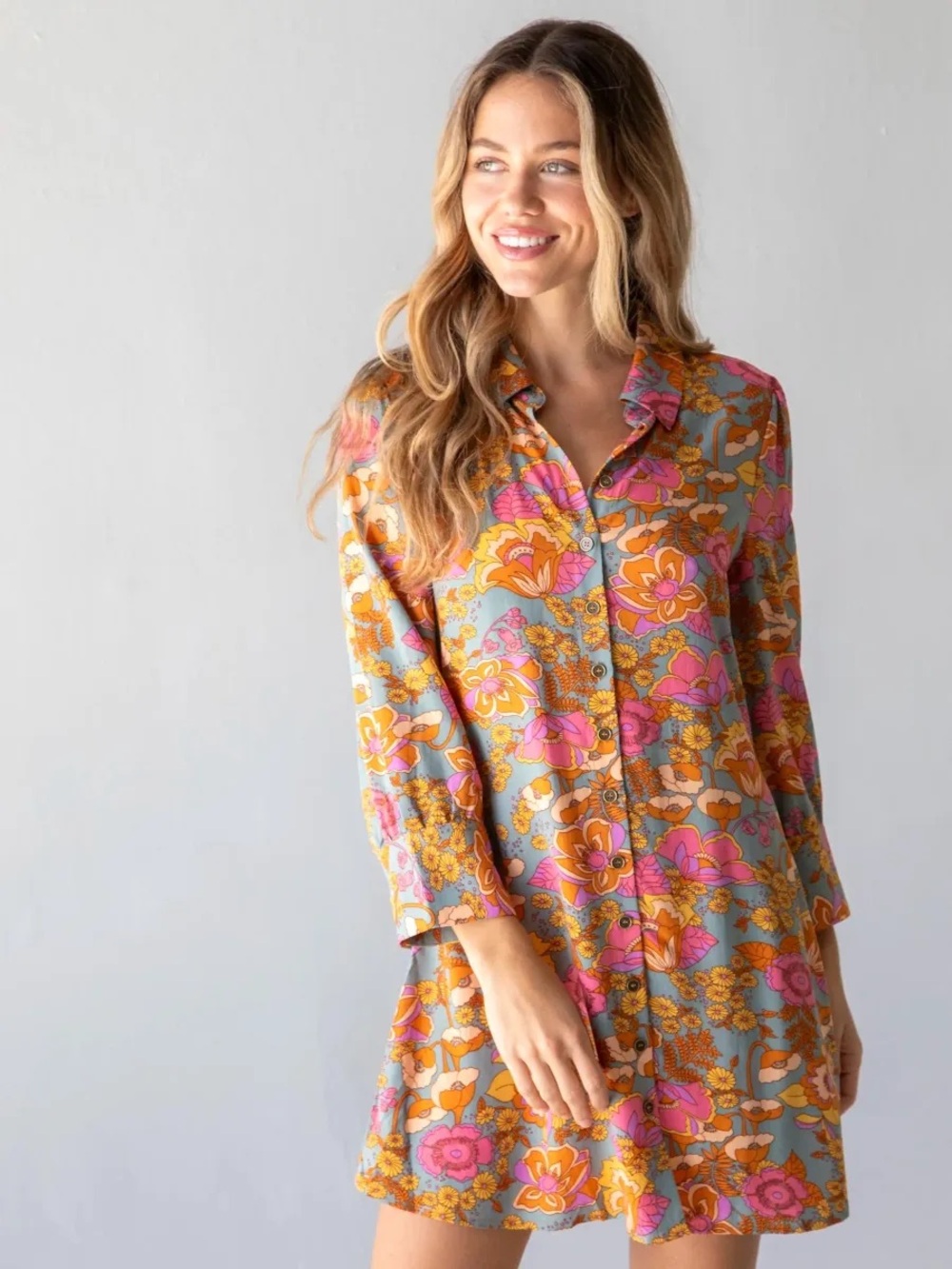 Natural Life Twiggy long sleeve floral mini short dress medium